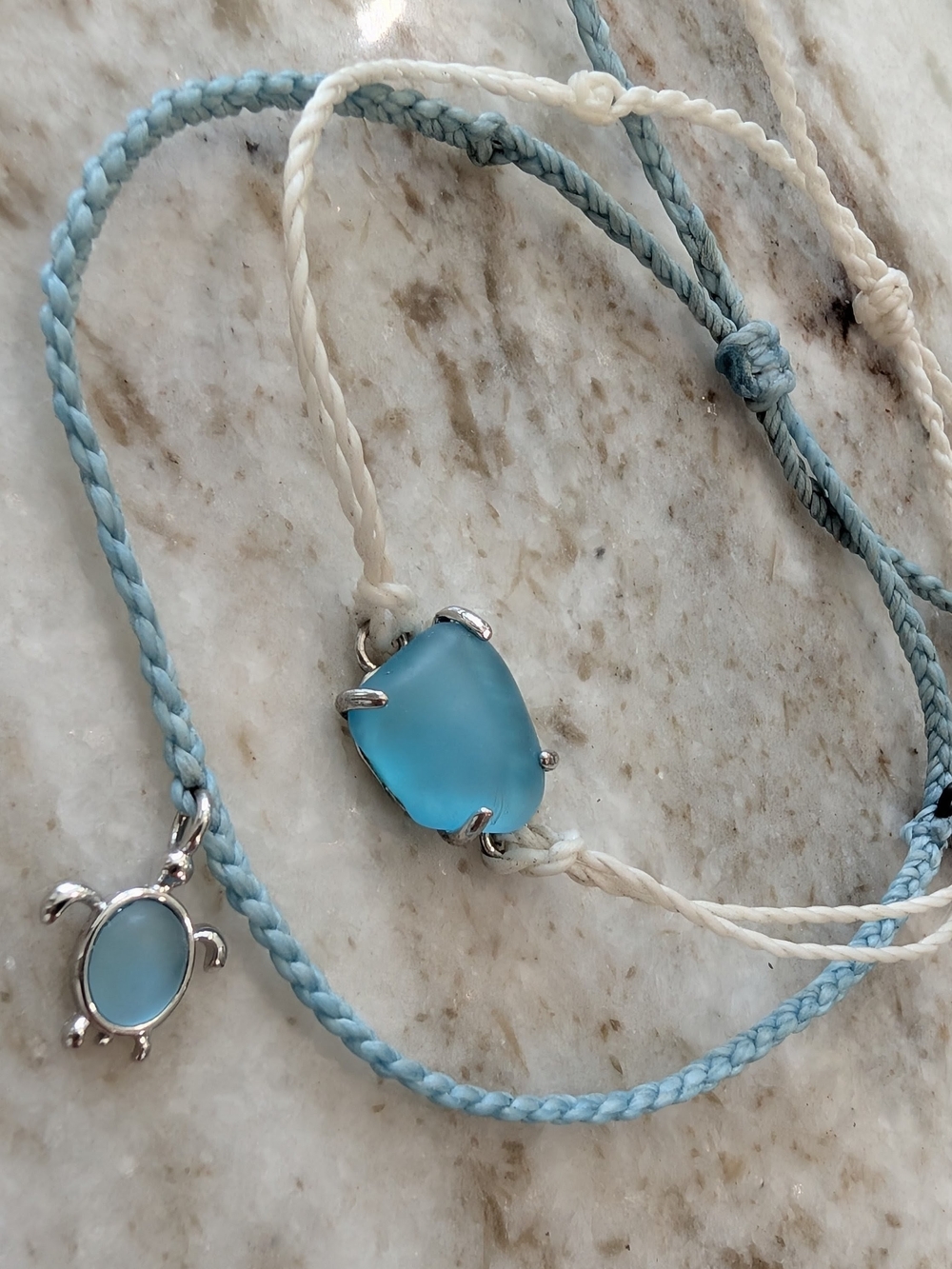 Pura Vida Blue Sea Glass Adjustable Cord Bracelets